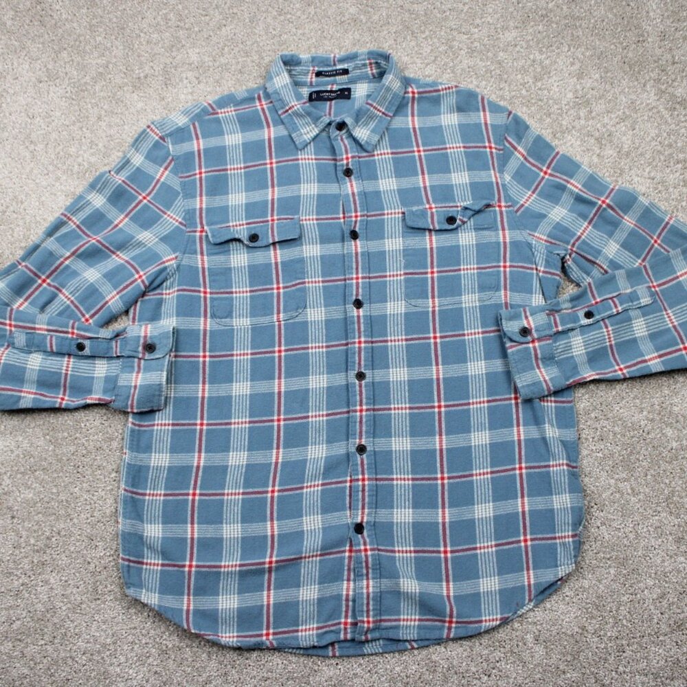 Lucky Brand Flannel Shirt Mens‎ XL Blue/Red Plaid Classic Fit L/S Button Up